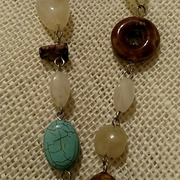 Vintage Bold Turquoise Pendant Silver Necklace With Assorted Stones And Beads - Picture 3 of 3